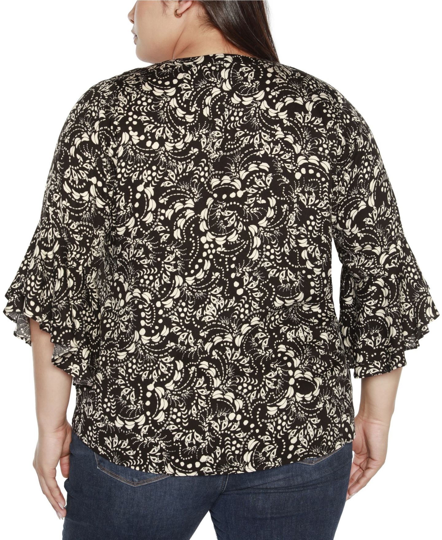 Женский топ Belldini Black Label Plus Size Printed Ruffle Sleeve, цвет: Чёрный — фото 2
