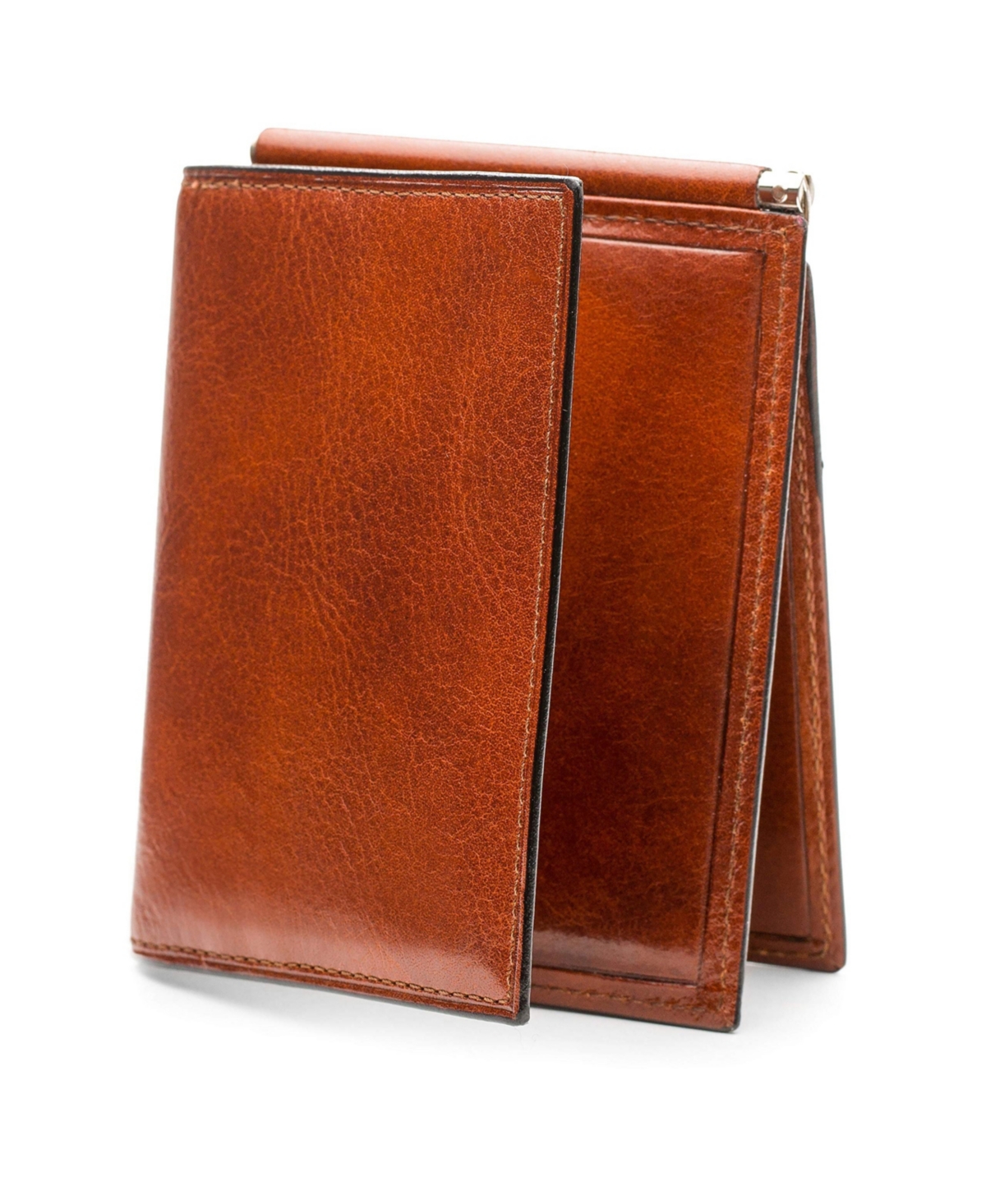 Men's Leather Money Clip with pocket - Amber