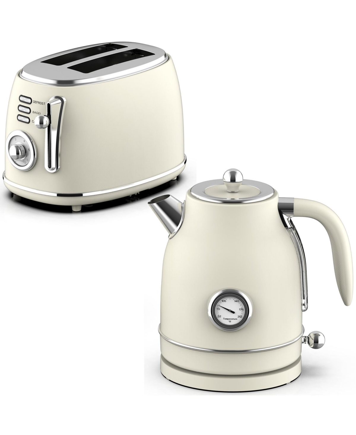 Megachef 1.7 Liter Electric Tea Kettle And 2 Slice Toaster In Cream