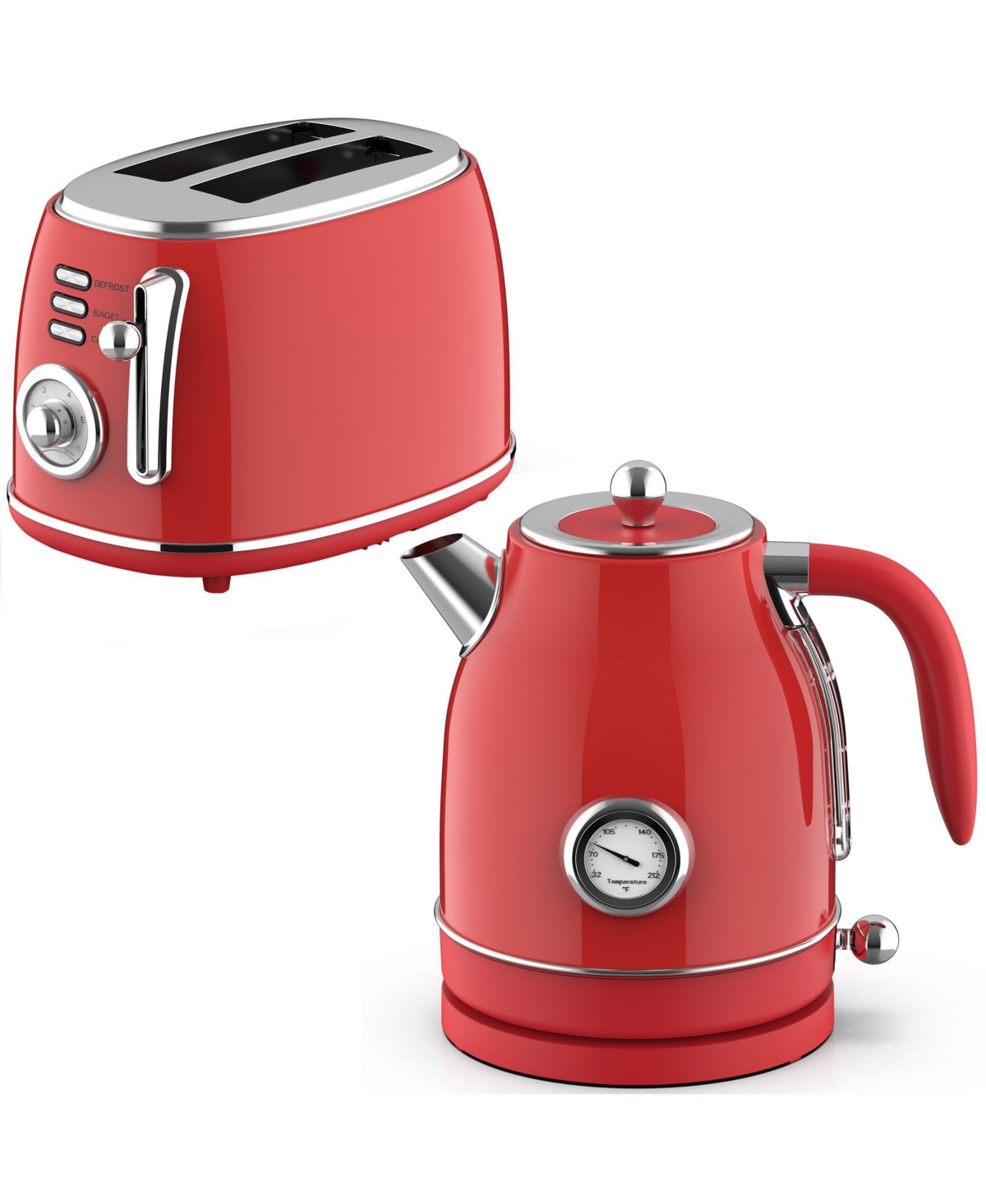 Megachef 1.7 Liter Electric Tea Kettle And 2 Slice Toaster In Red