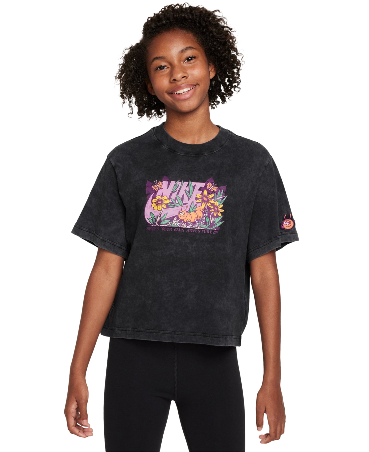 Shop Nike Big Girls Sportswear Graphic-print Cotton T-shirt In Black