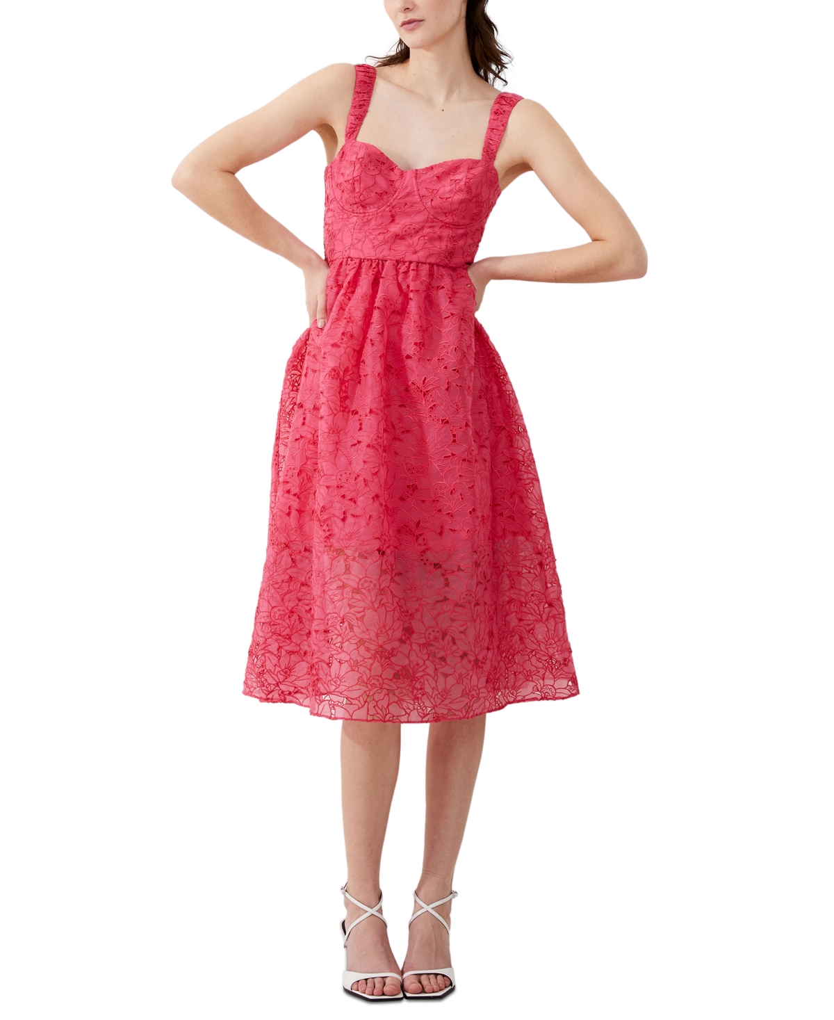 Shop French Connection Women's Embroidered Lace Sleeveless Dress In Azalea