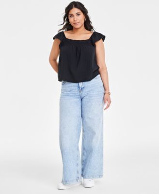 On 34th - Women's Cotton Gauze Flutter-Sleeve Top