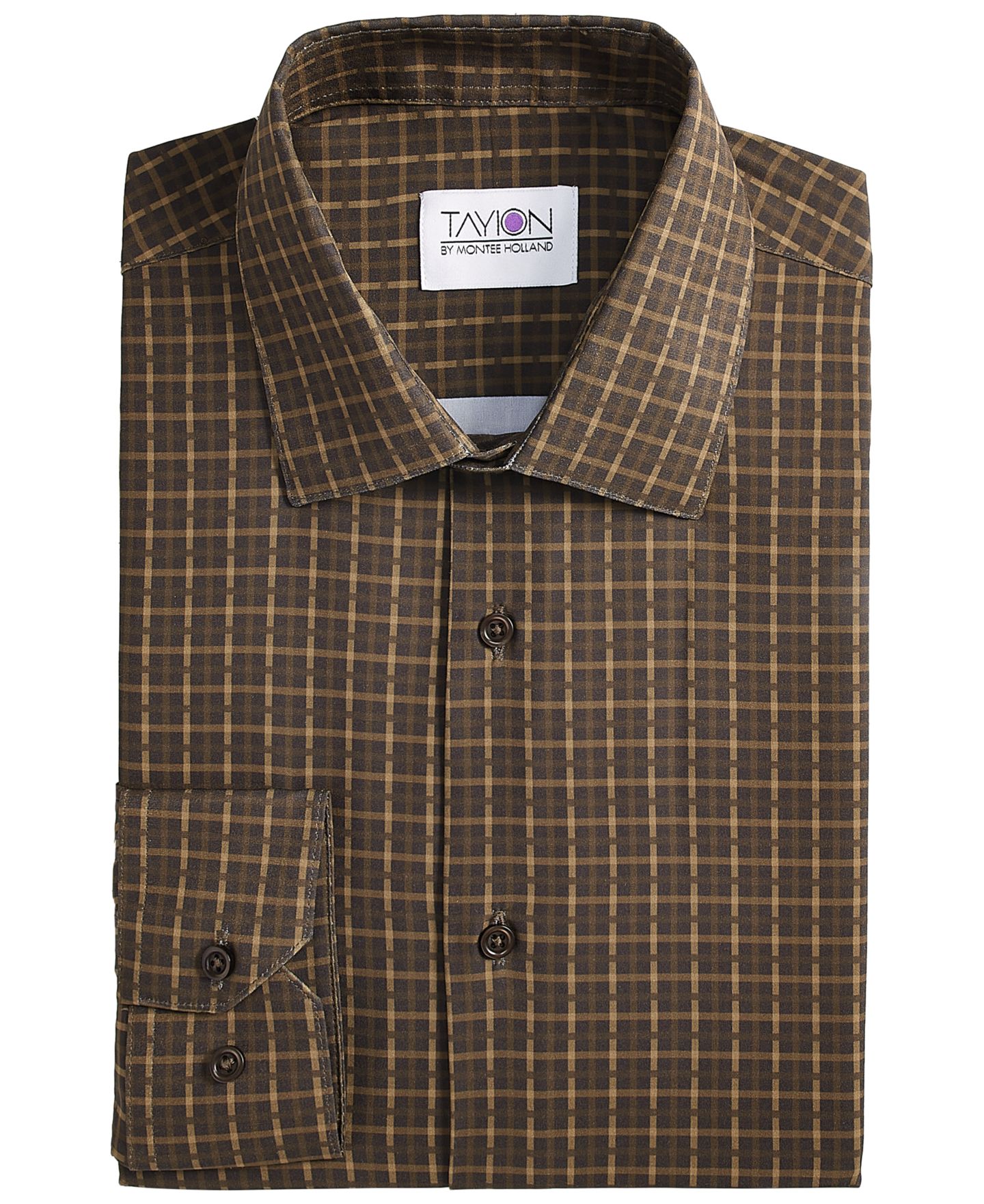 Мужская рубашка Tayion Collection Brown & Gold Slim-Fit Dress Shirt, цвет: Коричневый / Золотой — фото 5