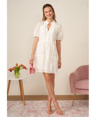 Women's Lace Babydoll Puff Sleeve Tiered Dress