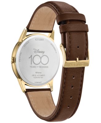 Eco-Drive Men's Mickey Mouse Fanfare Brown Leather Strap Watch 40mm Gift Set