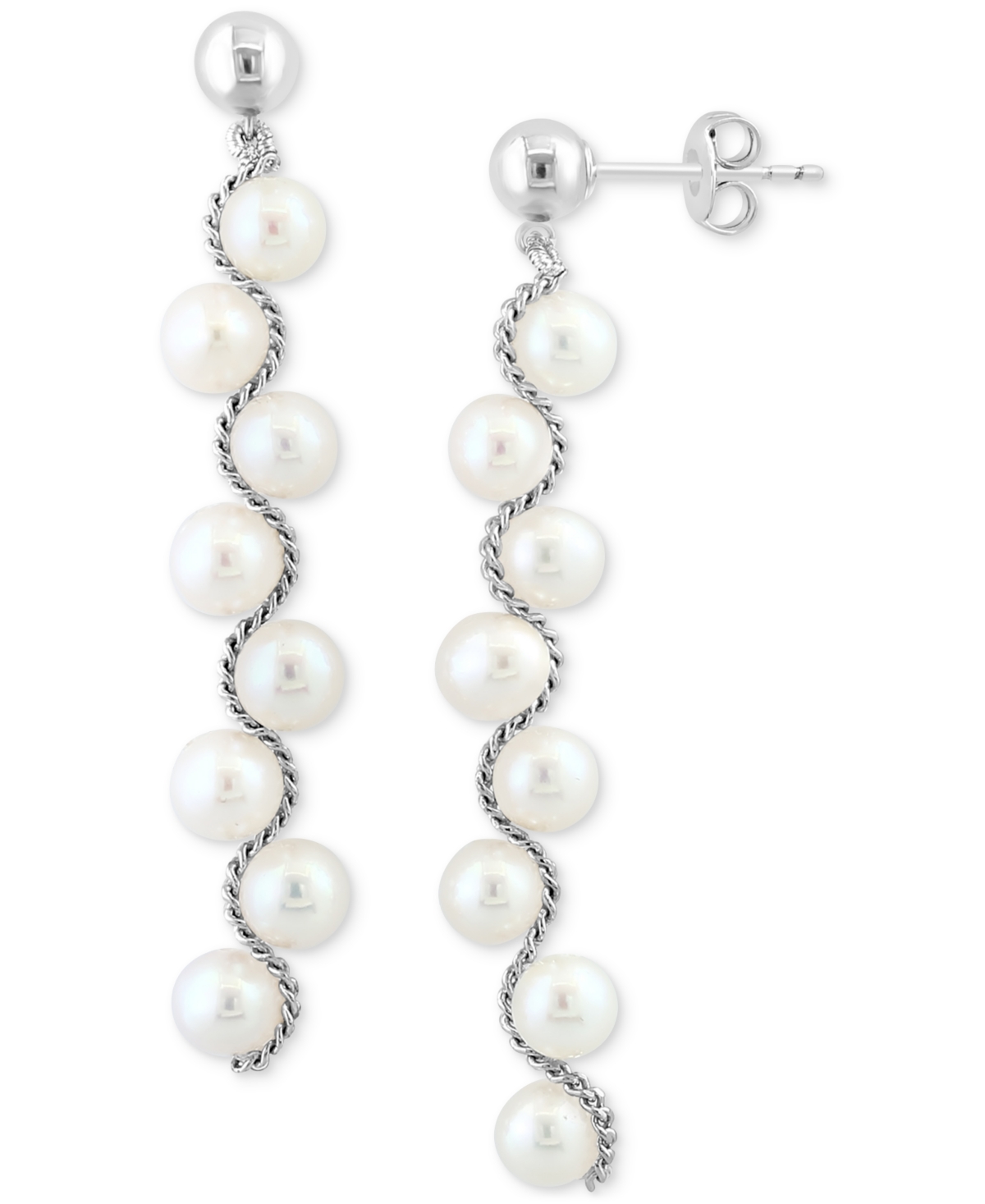 Shop Effy Collection Effy Freshwater Pearl Linear Drop Earrings In Sterling Silver