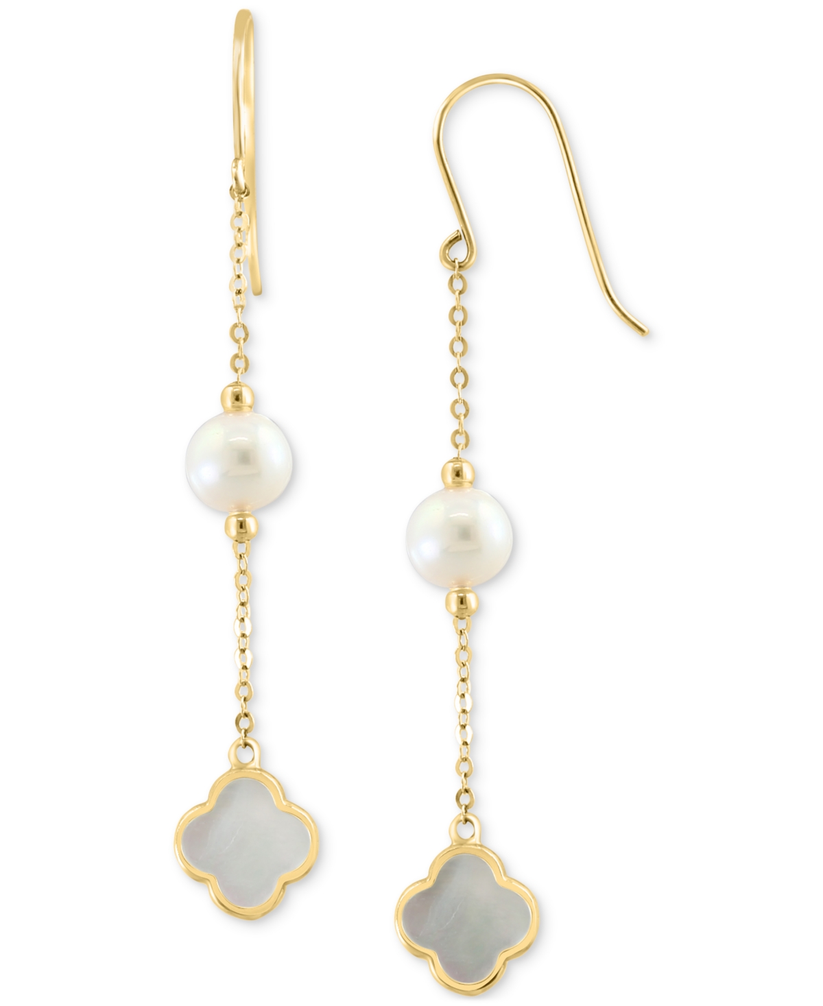 Effy Freshwater Pearl & Mother-of-Pearl Clover Linear Drop Earrings in 14k Gold - Yellow Gol