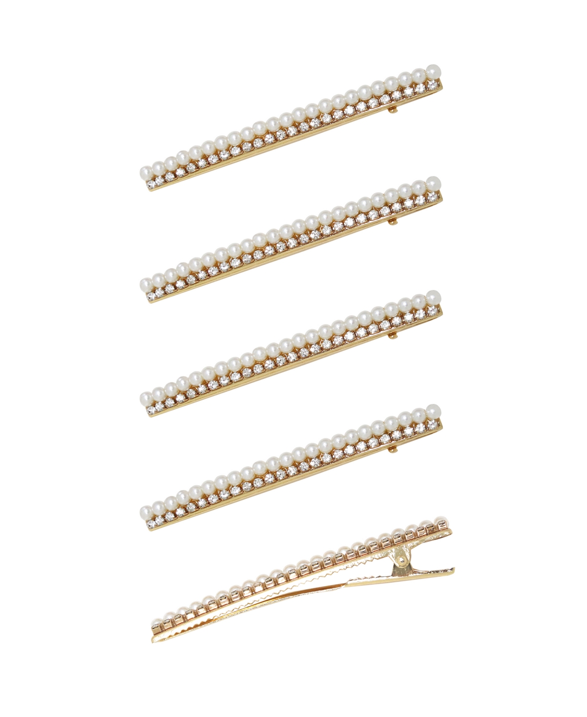 Thin Imitation Pearl and Crystal Hair Clip Set - Gold
