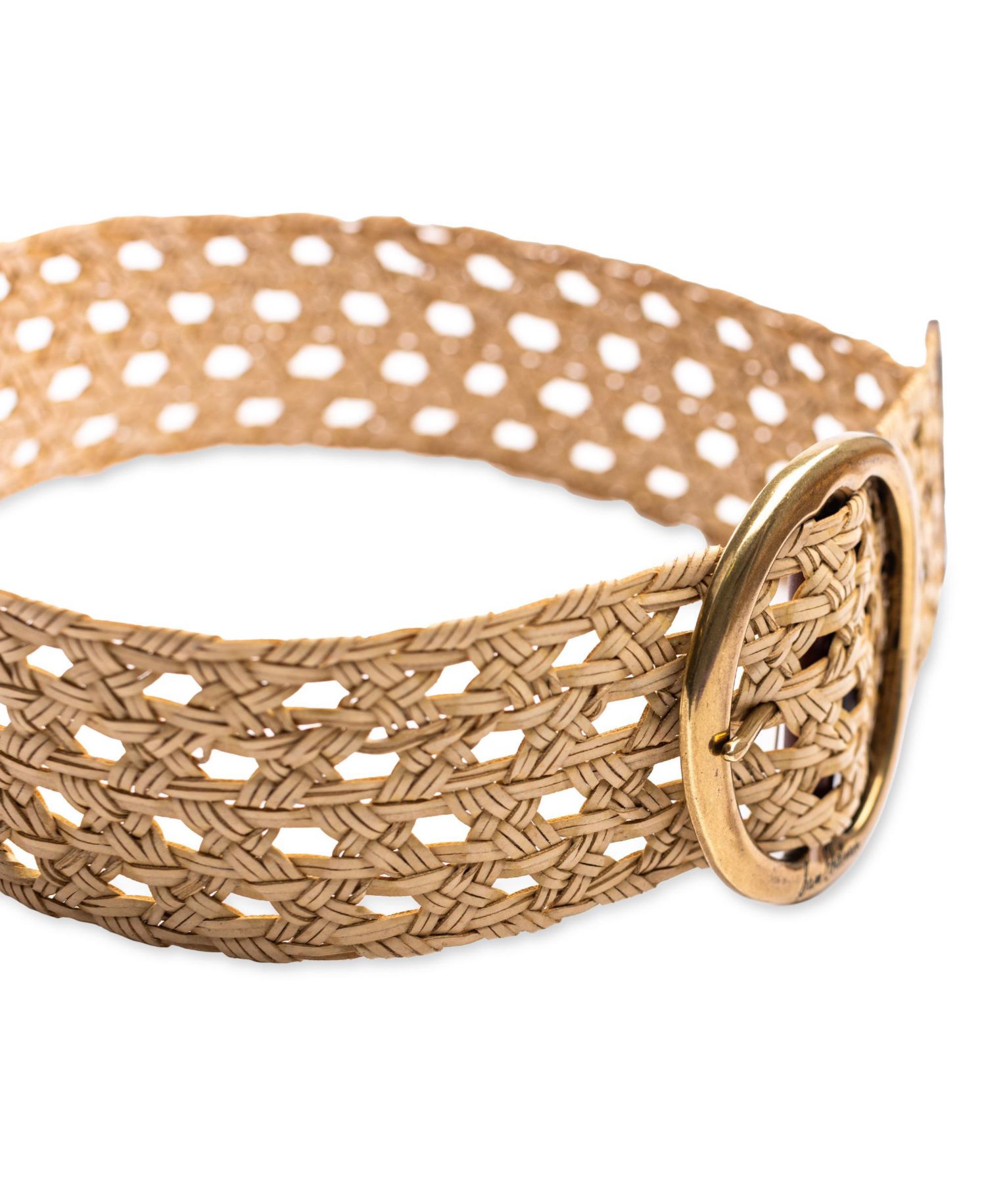 Women's Woven Leather Belt with Circular Center Bar Buckle