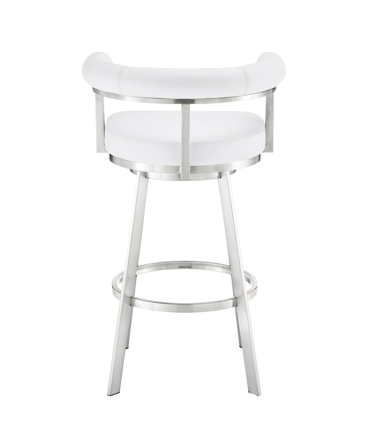 Armen Living Magnolia 26" Swivel Counter Stool In Brushed Stainless Steel With Faux Leather In White,brushed Stainless Steel