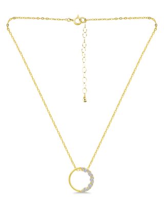 Cubic Zirconia Circle Pendant Necklace in Sterling Silver, 16" + 2" extender, Created for Macy's