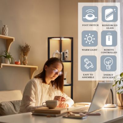 Fantasy Edge - Corner Glass Display Shelf Floor Lamp with Fully Dimmable LED, Remote Control