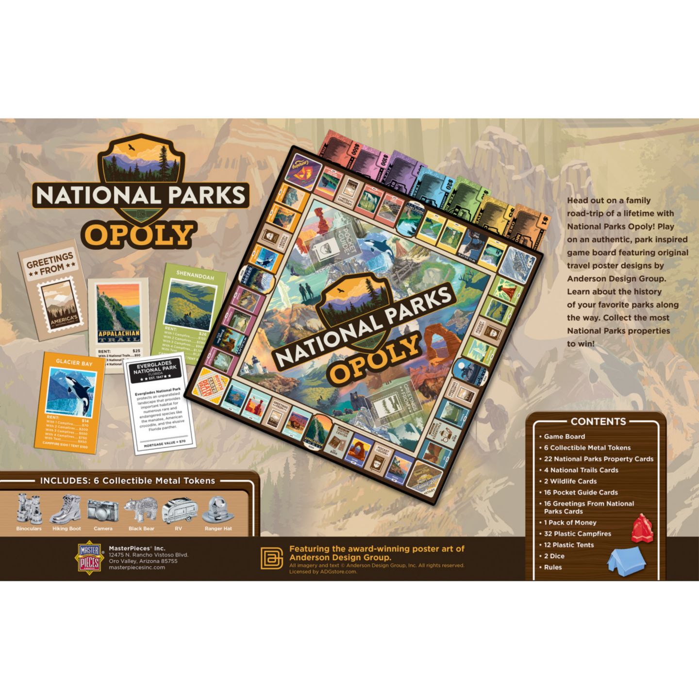 Детская настольная игра MasterPieces Puzzles Masterpieces National Parks Opoly Board Game, от 8 лет — фото 2