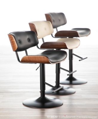 Lombardi Mid-Century Modern Adjustable Barstool in Faux Leather by Lumisource