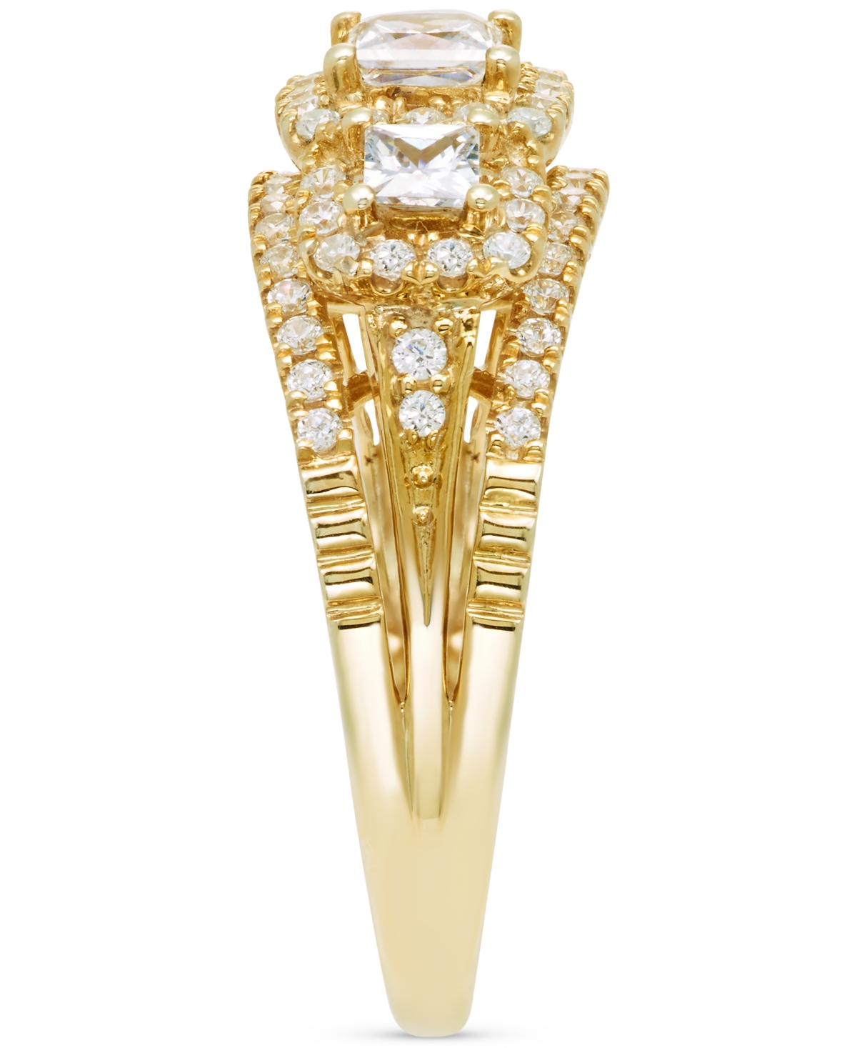 Macy's Diamond Princess & Round Three Stone Engagement Ring (1 Ct. T.w.) In 14k Gold In Yellow Gold