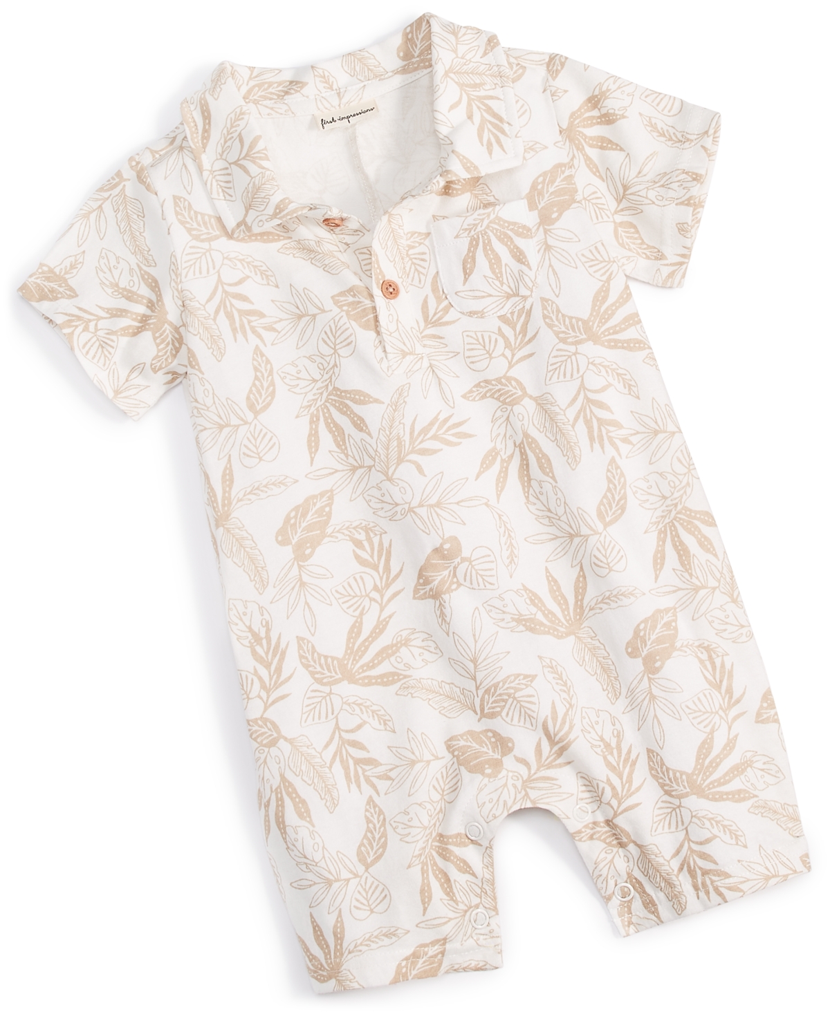 Shop First Impressions Baby Boys Botanical-print Sunsuit, Created For Macy's In Angel White,tan