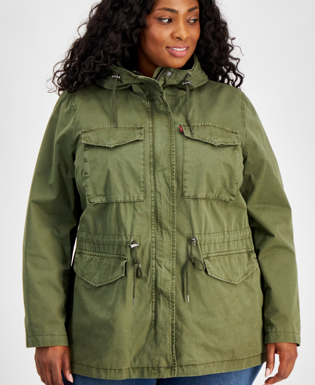 Levi's Plus Size Cotton Hooded Military Zip-front Jacket In Olive