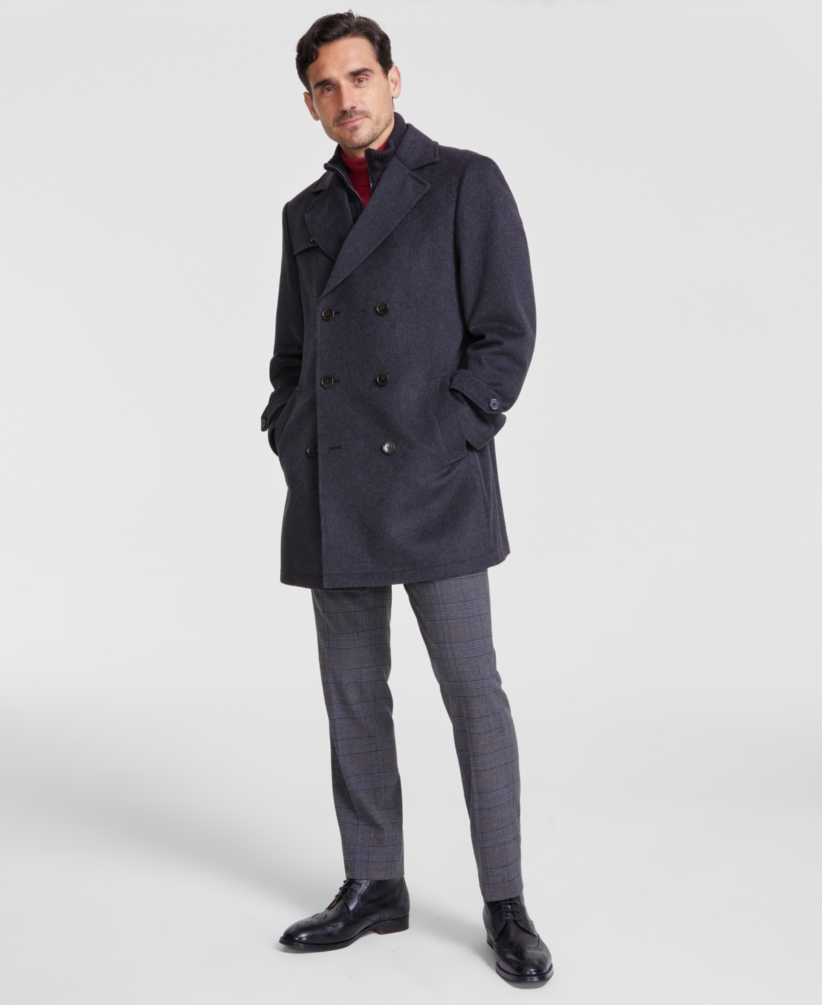 Michael Kors Men's Classic-fit Wool Blend Herringbone Overcoat In Charcoal