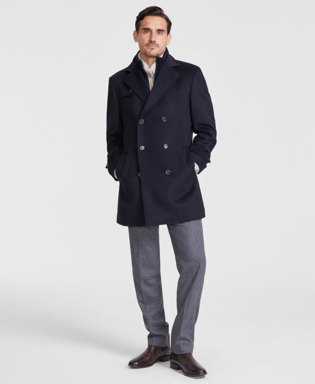 Michael Kors Men's Classic-fit Wool Blend Herringbone Overcoat In Navy