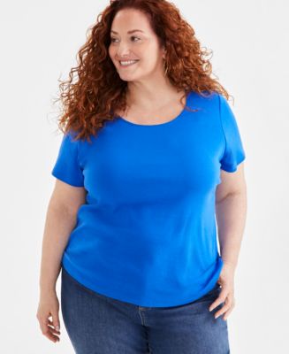 売れ筋商品|||スタイルアンドコー カットソー トップス レディース Women's Cotton Short-Sleeve Scoop-Neck Top, PXS-4X, Created for Macy's Abyss Blue Style & Co Women's Plus Cotton Short-Sleeve Scoop-Neck Top