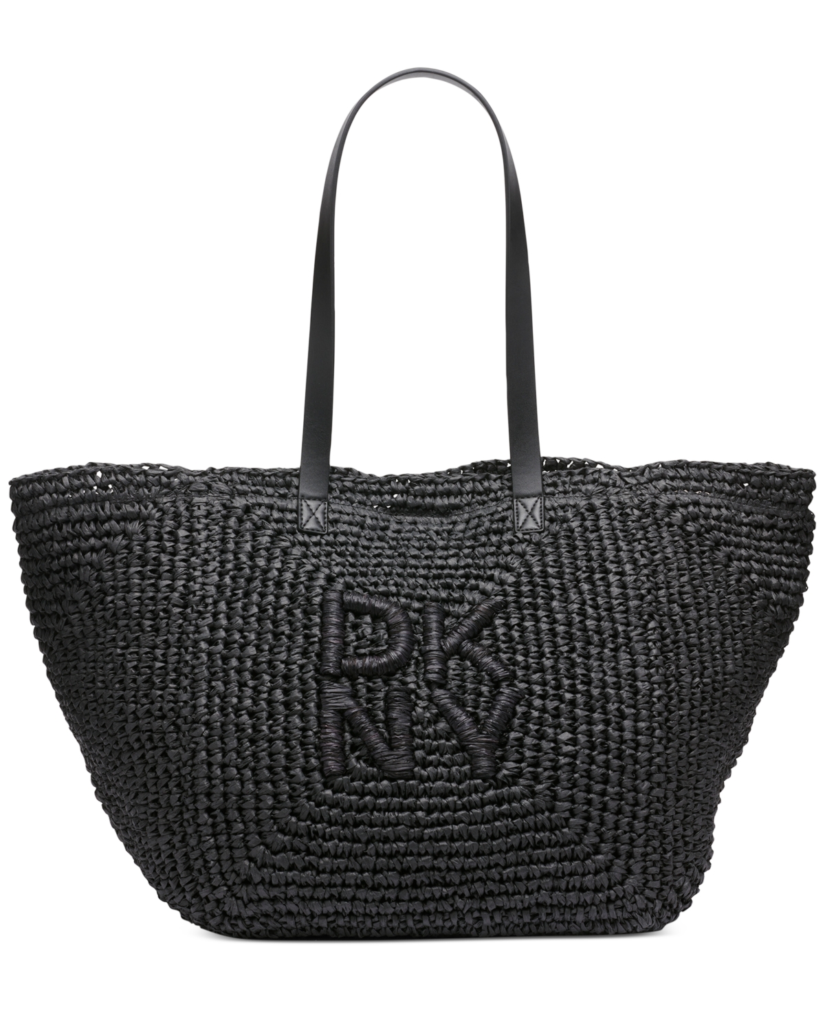 Shop Dkny Paloma Woven Tote In Blk,black