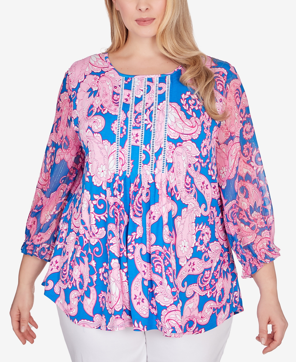 Shop Ruby Rd. Plus Size Bright Paisley Knit Top In Ultramarine Multi
