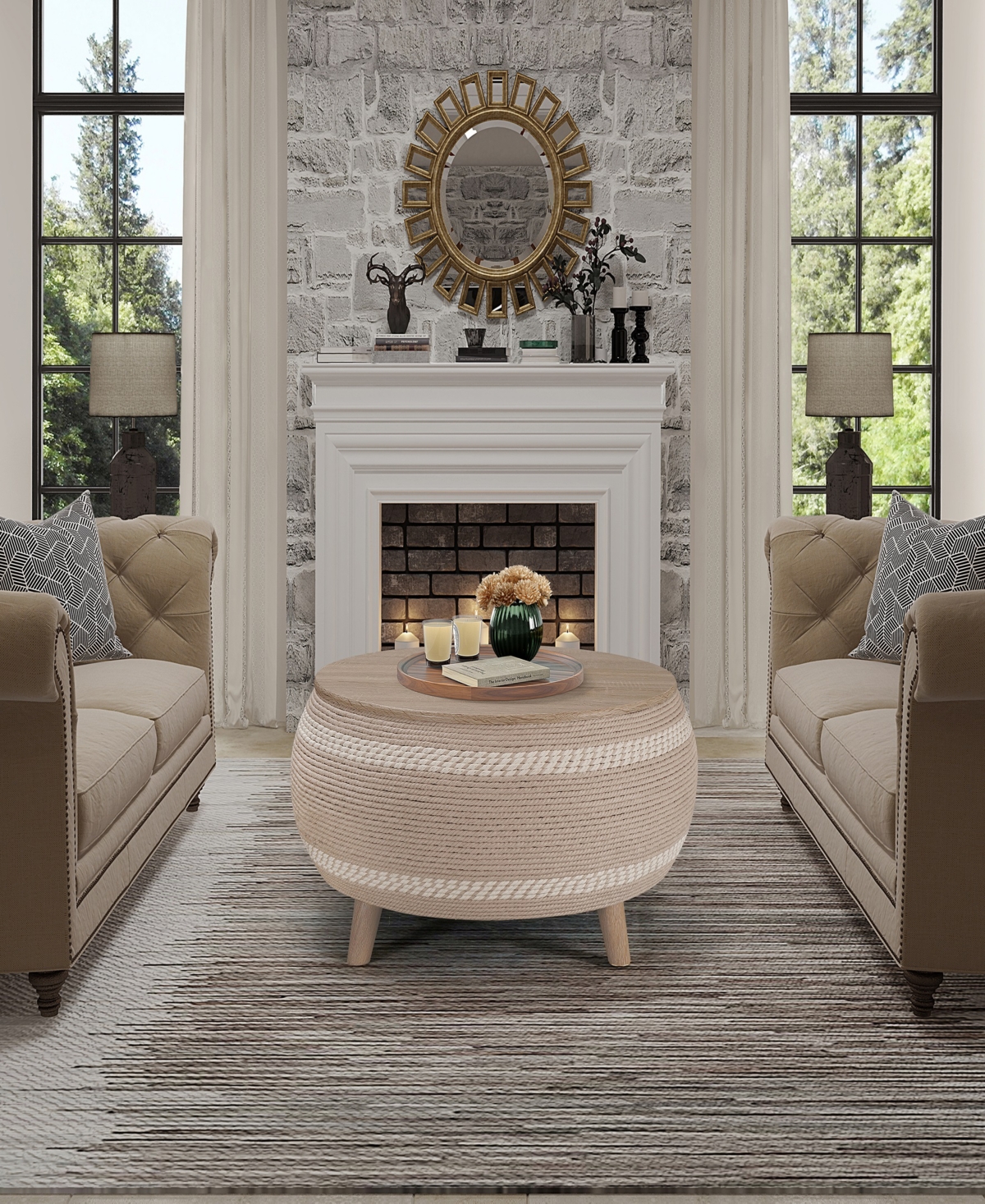 Gallerie Decor Dimensions Drum Coffee Table In Natural Finish