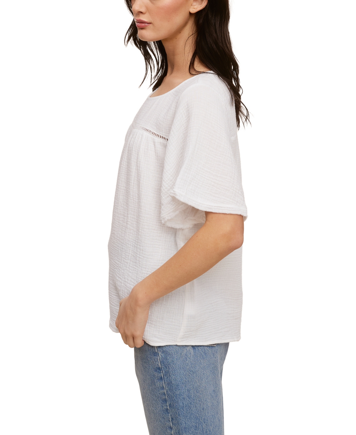 John Paul Richard Cotton Gauze Top with Ric Rack Trim at Yoke