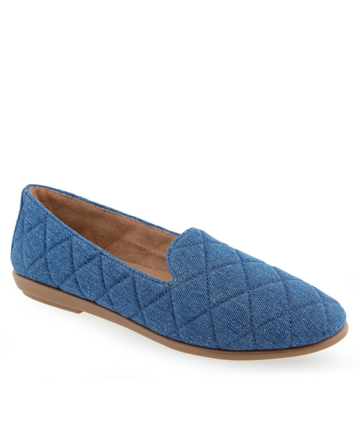 Aerosoles Women's Betunia Casual Flat Loafers In Med Blue Quilted Denim