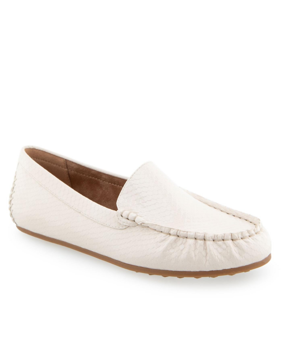 Shop Aerosoles Women's Over Drive Loafers In Eggnog Snake Patent Polyurethane