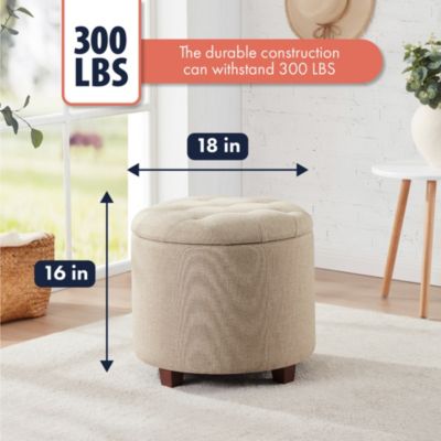 Donovan Round Tufted Linen Storage Ottoman