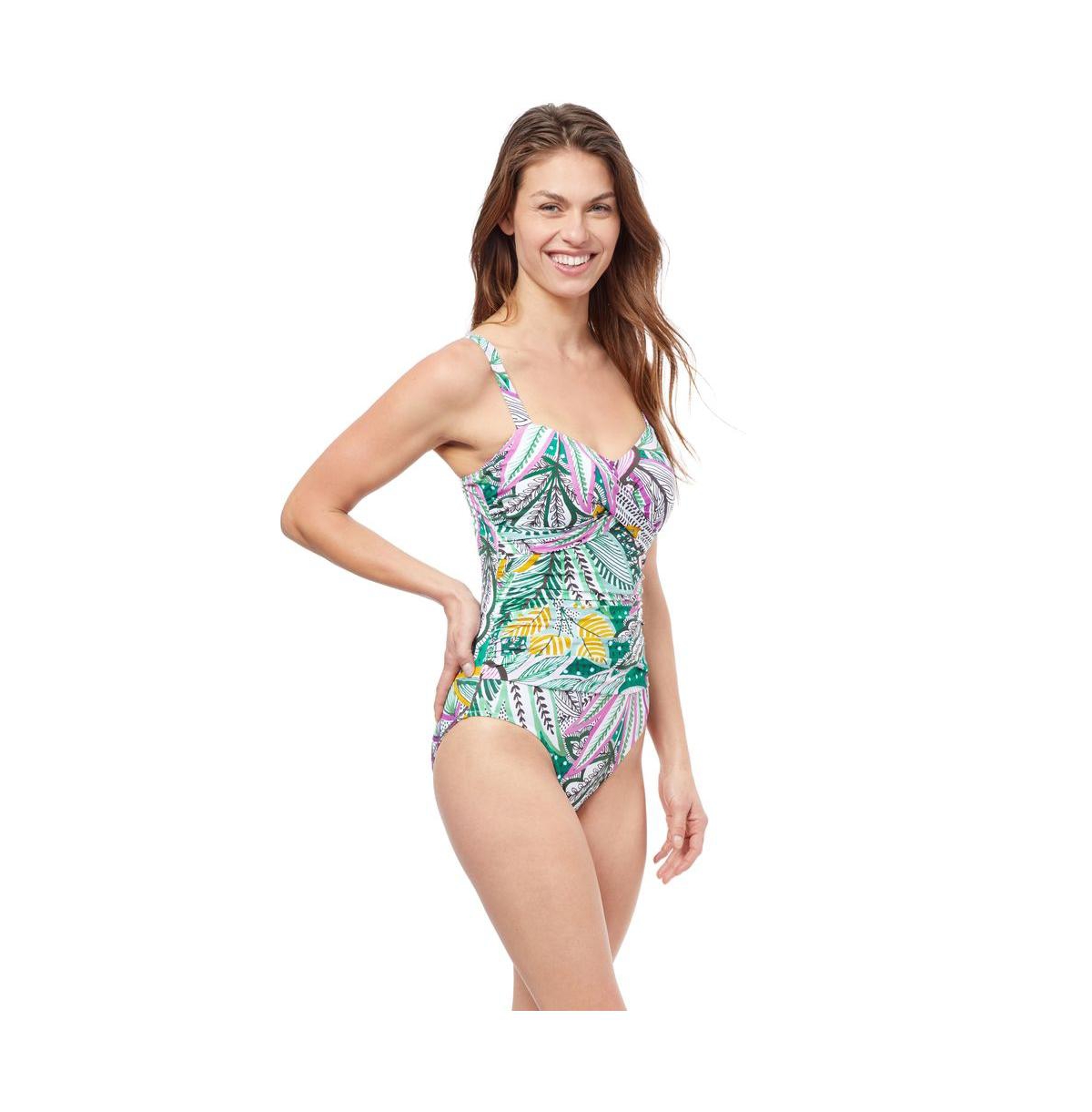 Profile by Gottex Women's Tropic Boom D Cup wide strap one piece swimsuit -green
