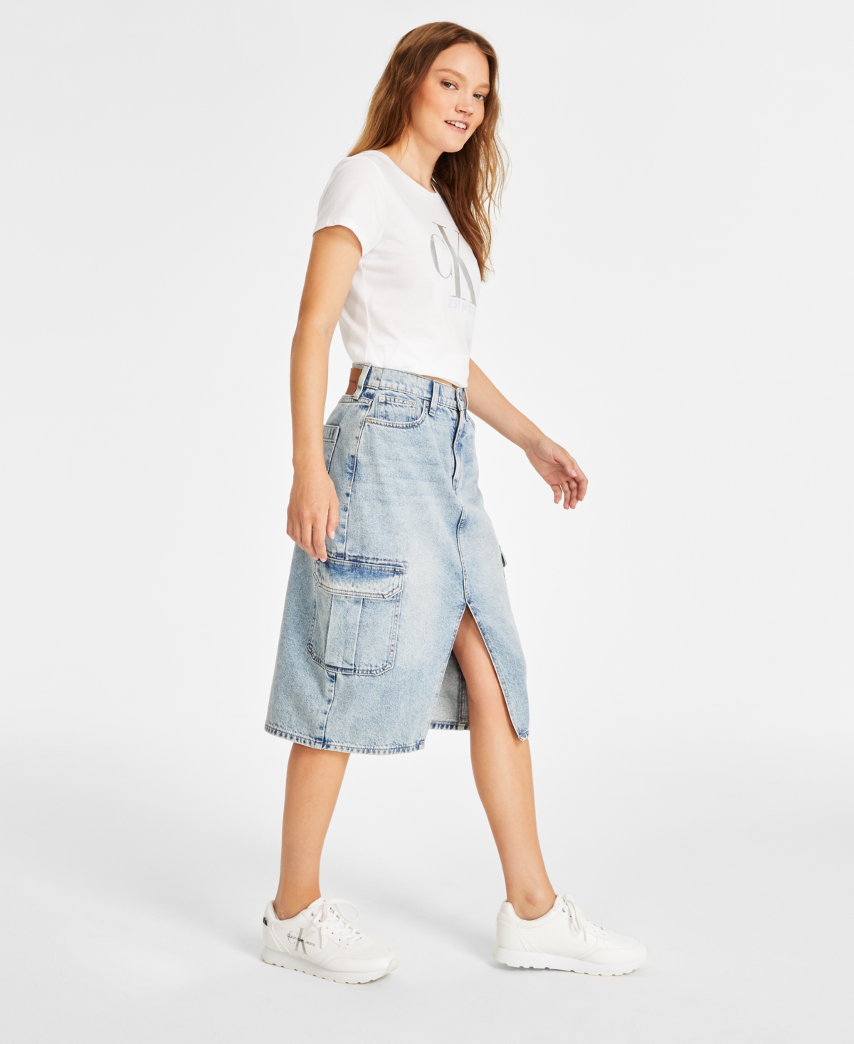 Calvin Klein Jeans Women's Cotton High-Rise Cargo Midi Skirt