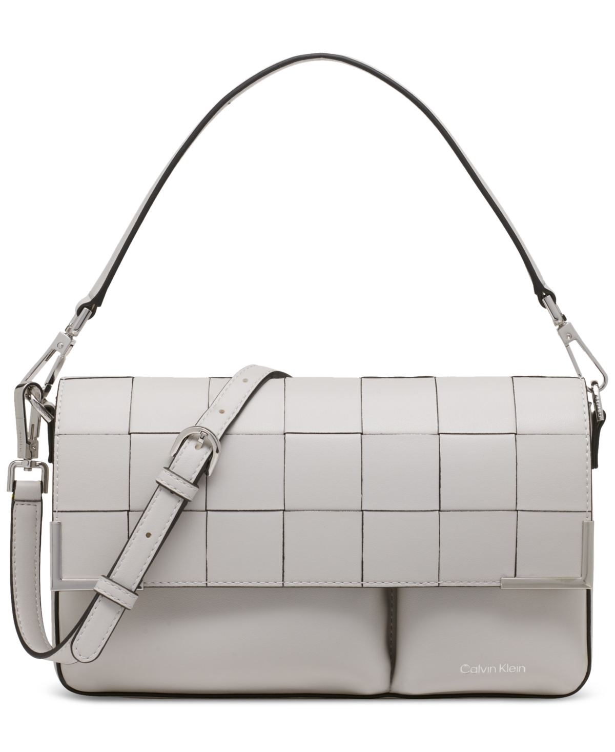 Calvin Klein Mica Woven Magnetic Flap Convertible Shoulder Bag In Dove Grey
