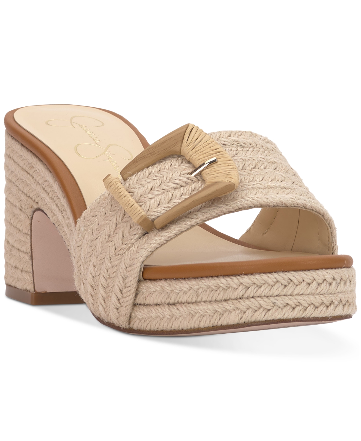 Shop Jessica Simpson Women's Peccio Buckled Platform Block-heel Slide Sandals In Natural Raffia