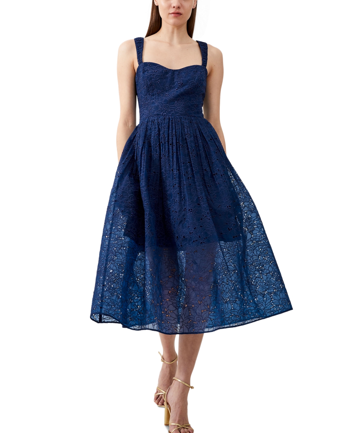 French Connection Sleeveless Lace Midi Dress In Midnight Blue