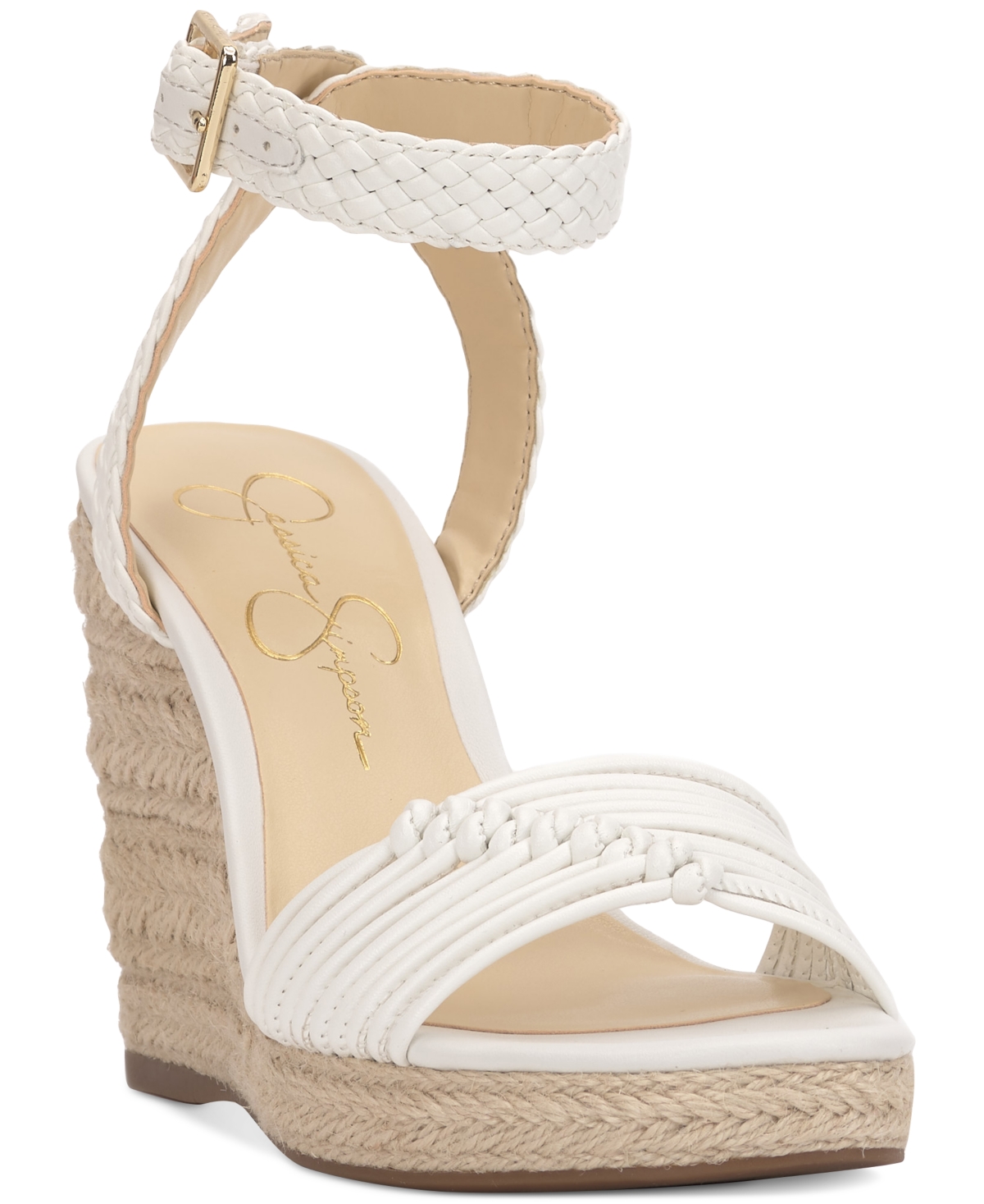 Shop Jessica Simpson Women's Talise Knotted Strappy Platform Wedge Sandals In Bright White