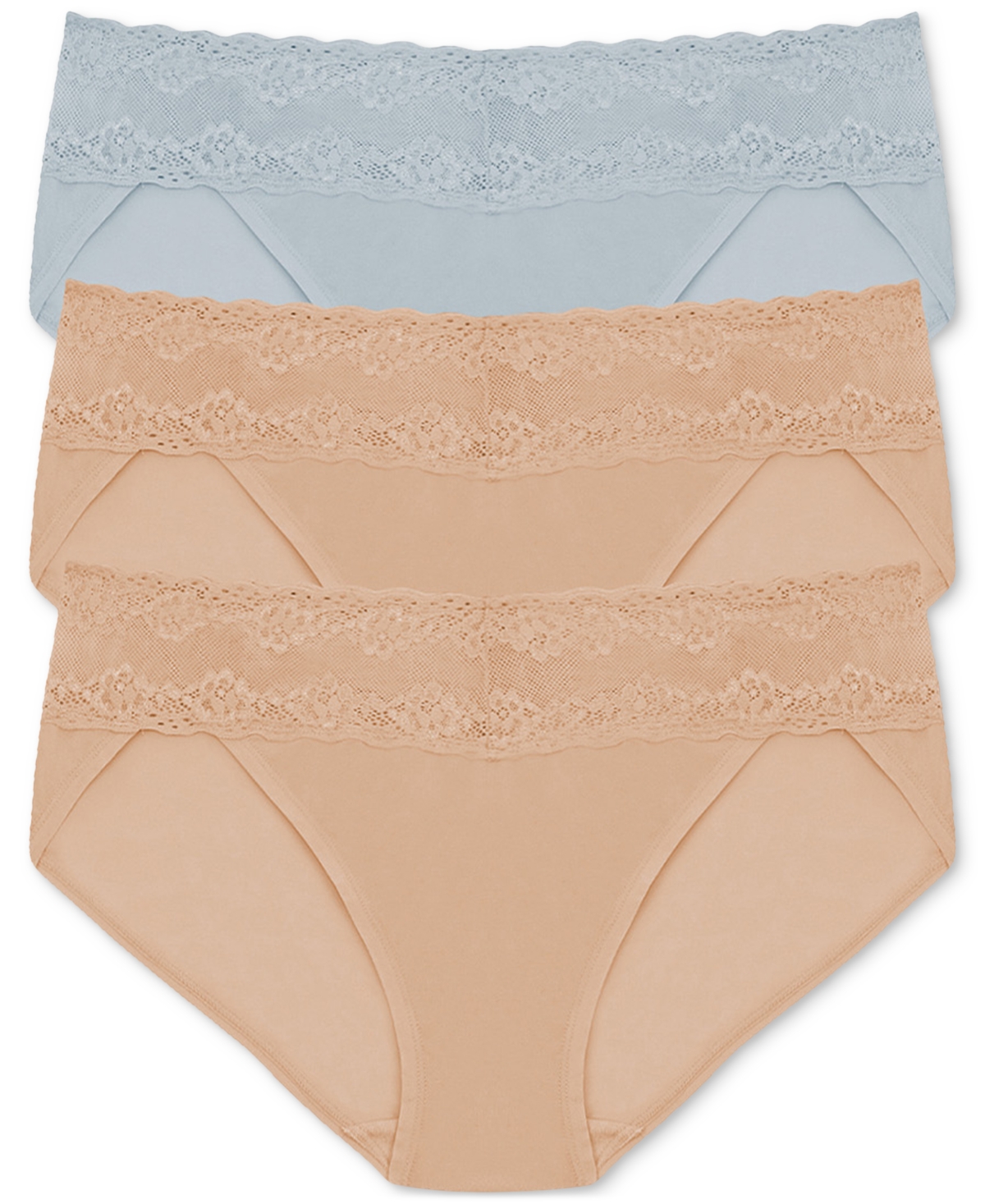Shop Natori Bliss Perfection Lace Waist Bikini Underwear 3-pack 756092mp In Bl,caf,caf