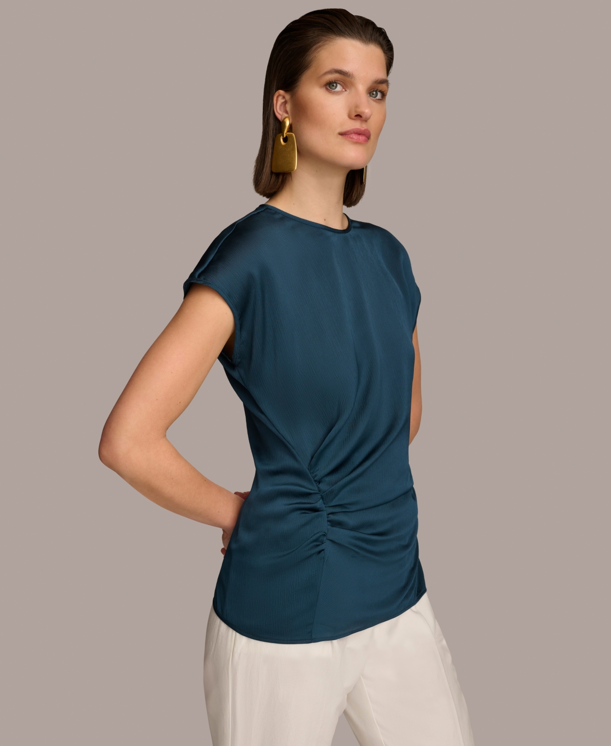 Donna Karan Women's Short Sleeve Side-Ruched Top