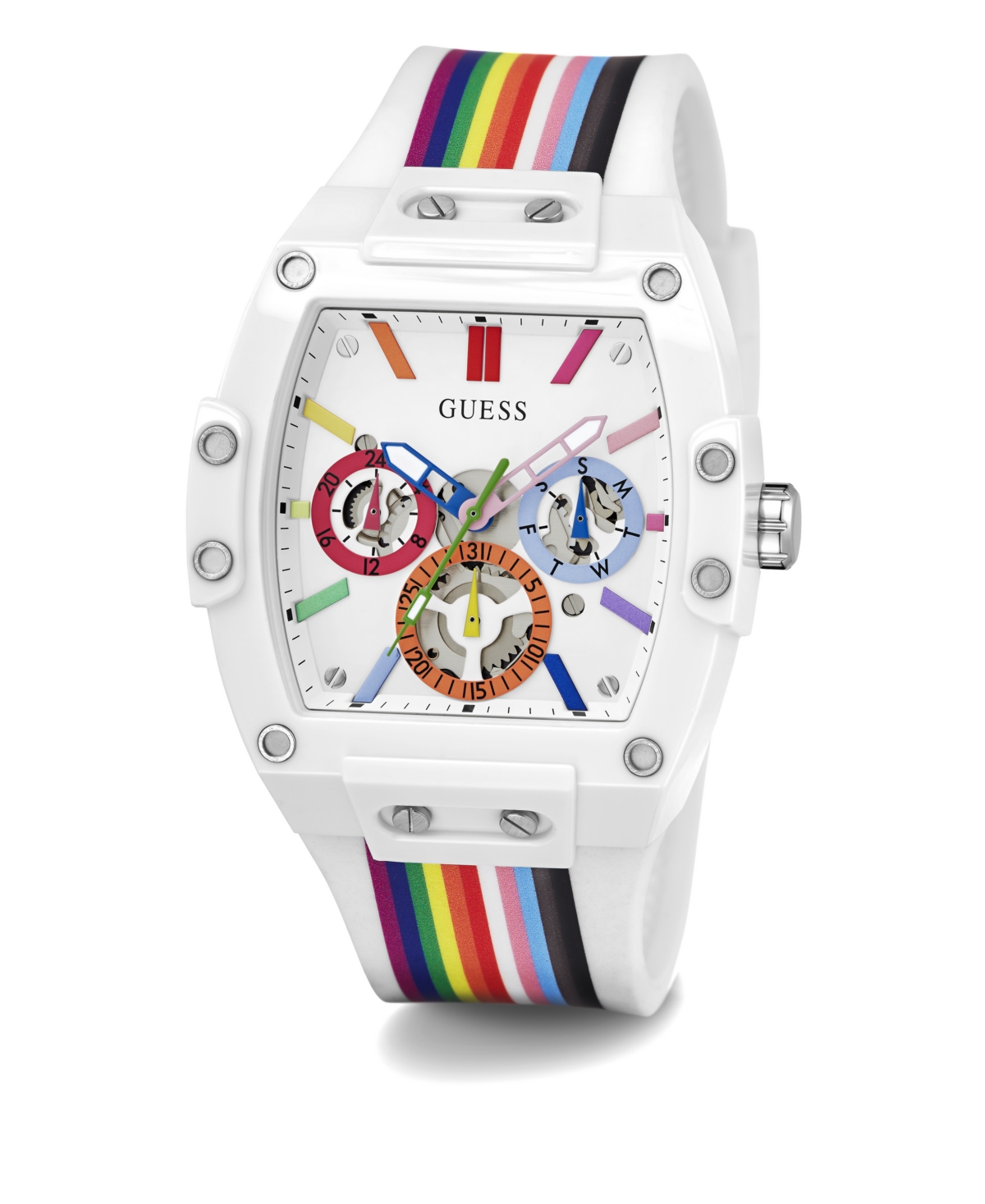Shop Guess Men's Multi-function Rainbow Silicone Watch, 42mm
