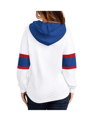 Women's White, Blue New York Rangers Goal Zone Long Sleeve Lace-Up Hoodie T-shirt