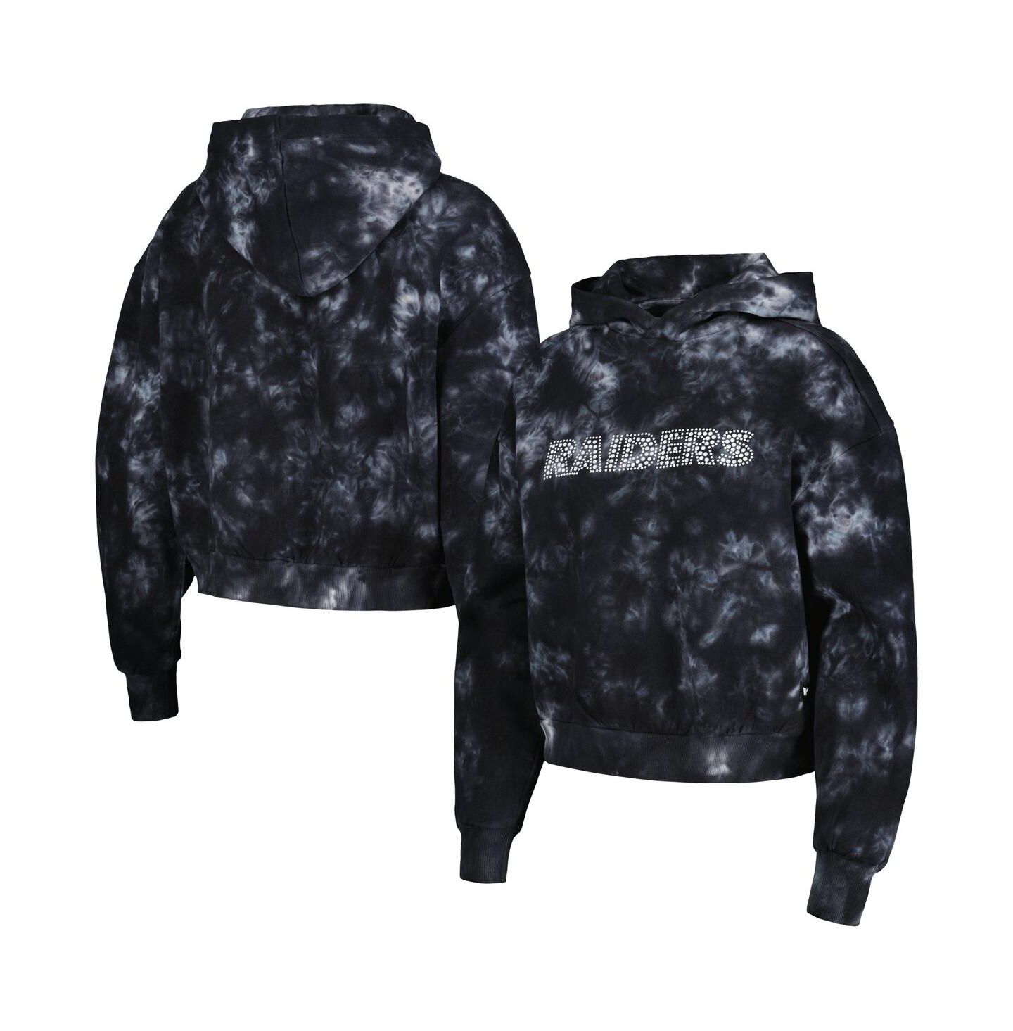 Женское худи The Wild Collective Black Las Vegas Raiders Tie-Dye Cropped Pullover — фото 1