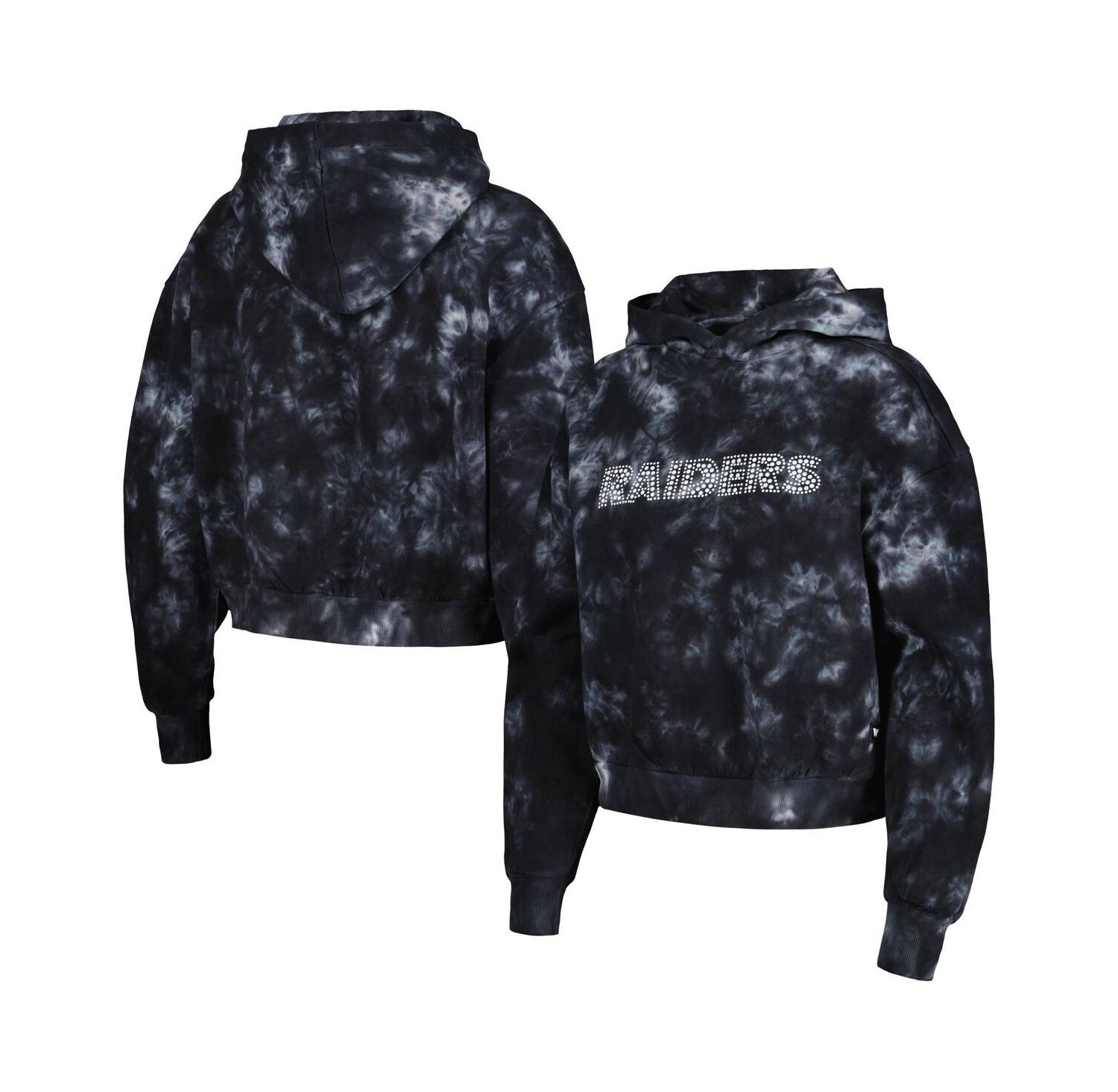 Women's Black Las Vegas Raiders Tie-Dye Cropped Pullover Hoodie