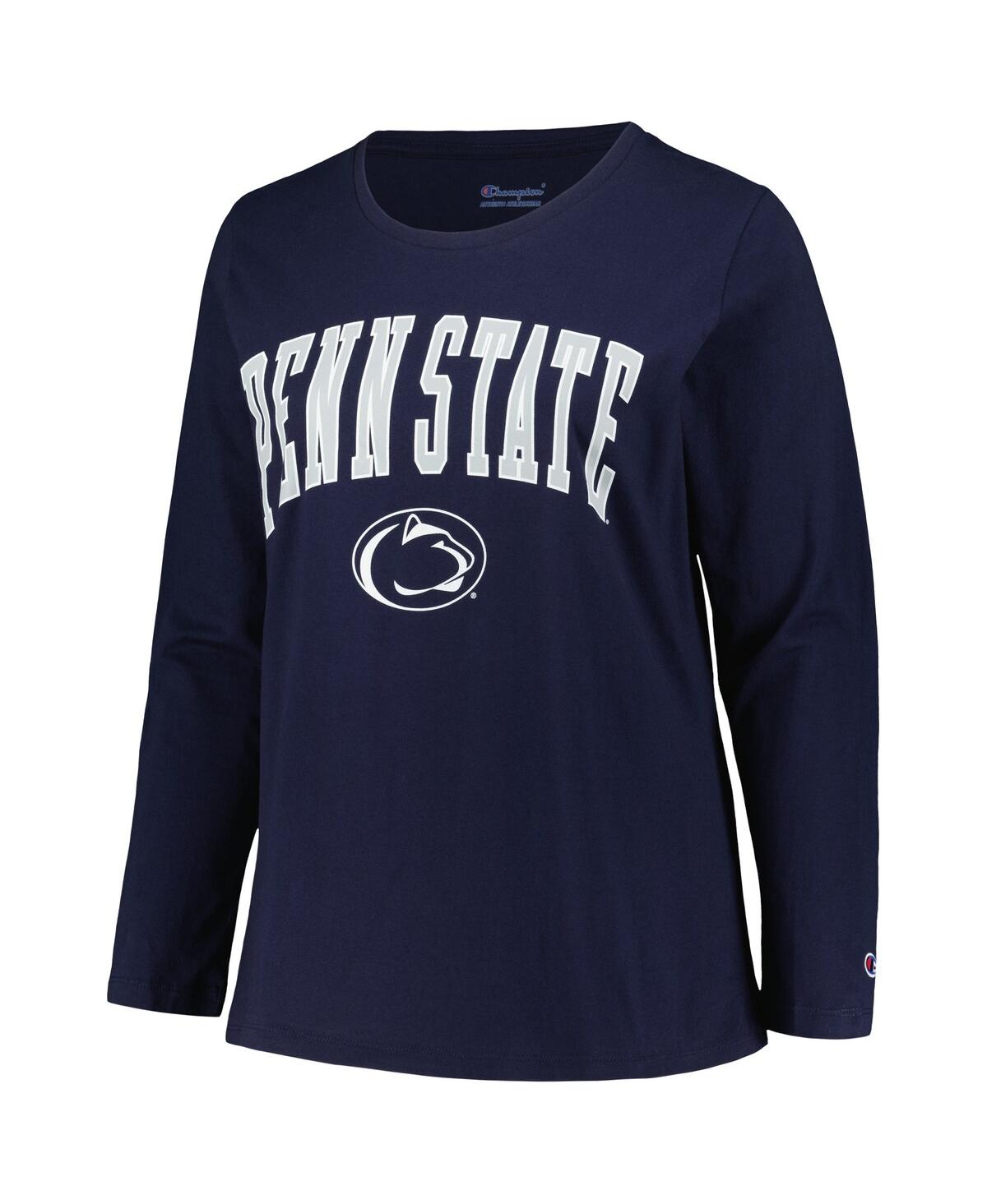Shop Profile Women's  Navy Penn State Nittany Lions Plus Size Arch Over Logo Scoop Neck Long Sleeve T-shir