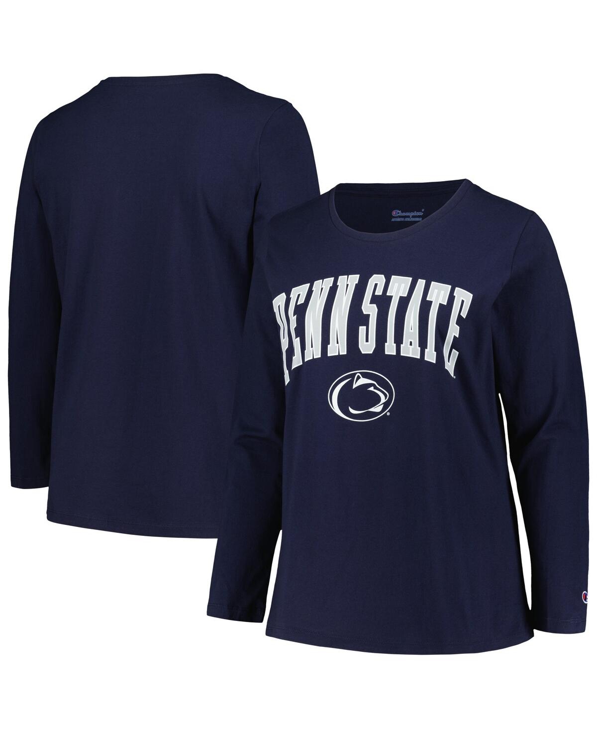 Shop Profile Women's  Navy Penn State Nittany Lions Plus Size Arch Over Logo Scoop Neck Long Sleeve T-shir