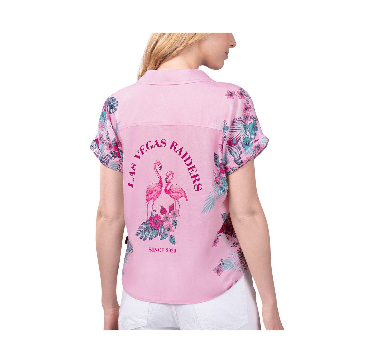 Women's Pink Las Vegas Raiders Stadium Tie-Front Button-Up Shirt