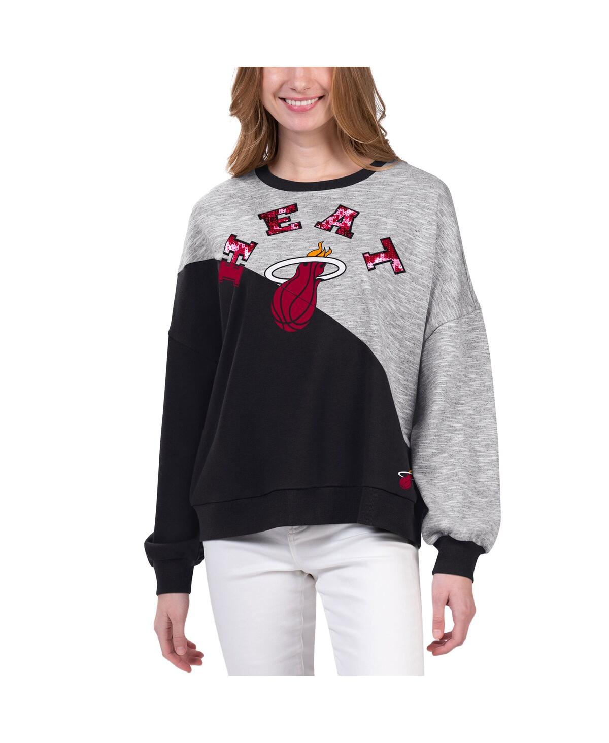 G-III 4HER BY CARL BANKS WOMEN'S G-III 4HER BY CARL BANKS BLACK MIAMI HEAT BENCHES SPLIT PULLOVER SWEATSHIRT