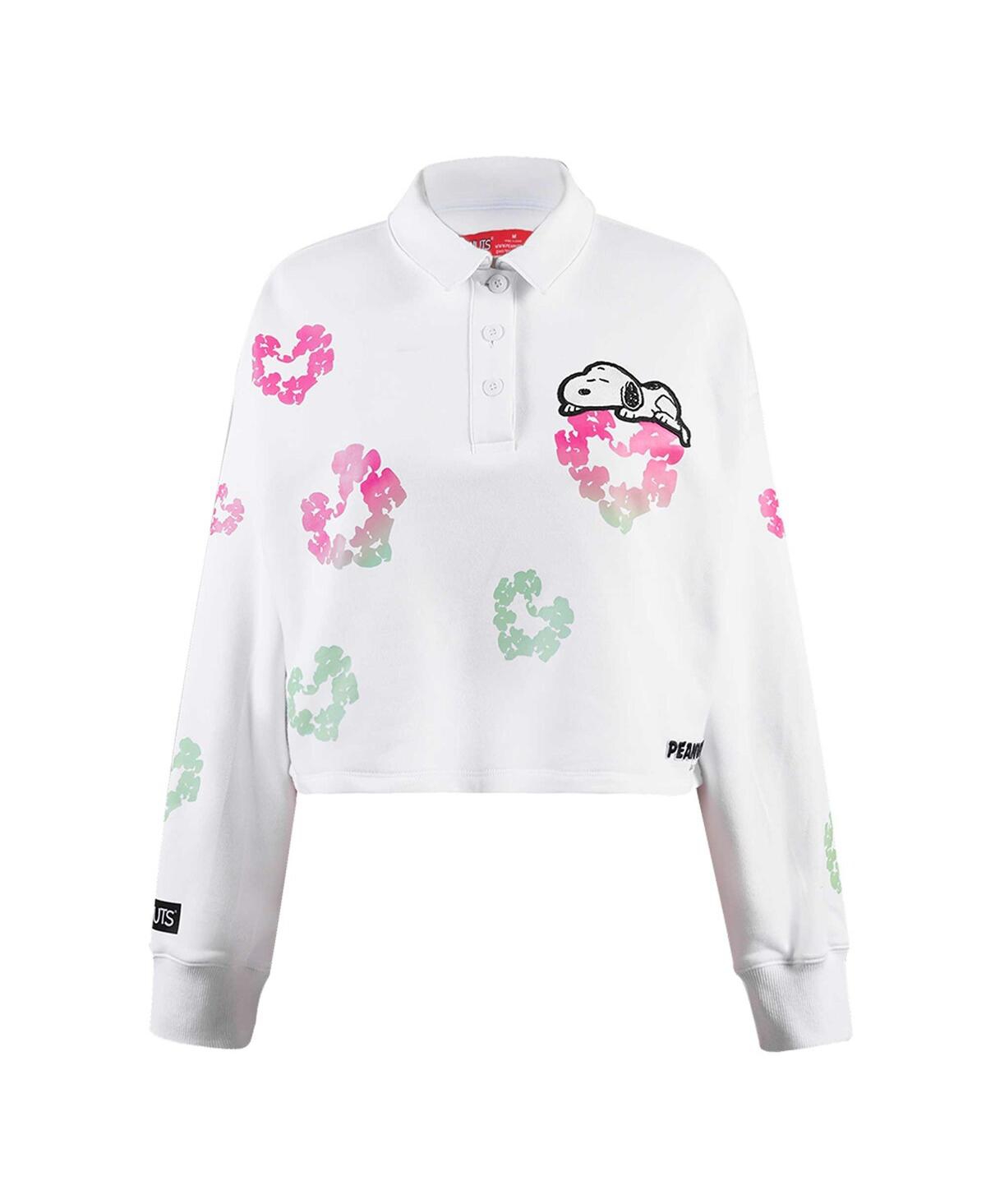 Shop Freeze Max Women's  White Peanuts Snoopy Sweet Heart Long Sleeve Cropped Polo
