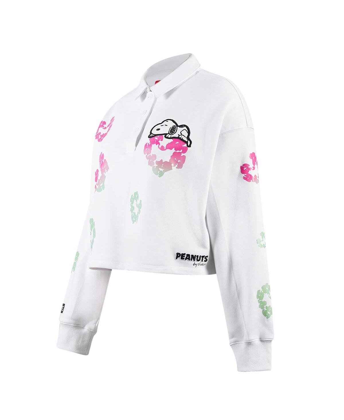Shop Freeze Max Women's  White Peanuts Snoopy Sweet Heart Long Sleeve Cropped Polo